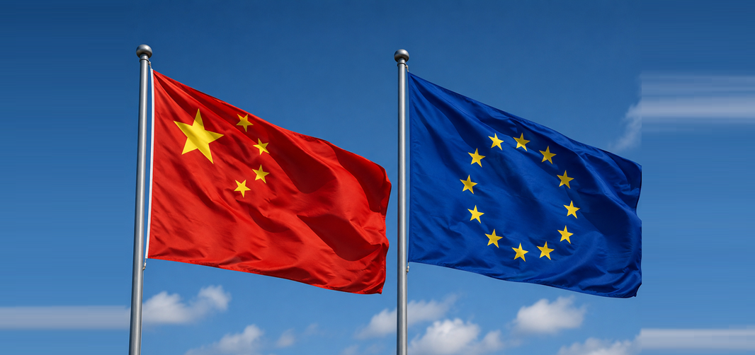 Chinese and European Union flags