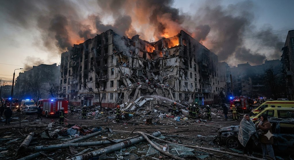 Последствия воздушной атаки в Украине