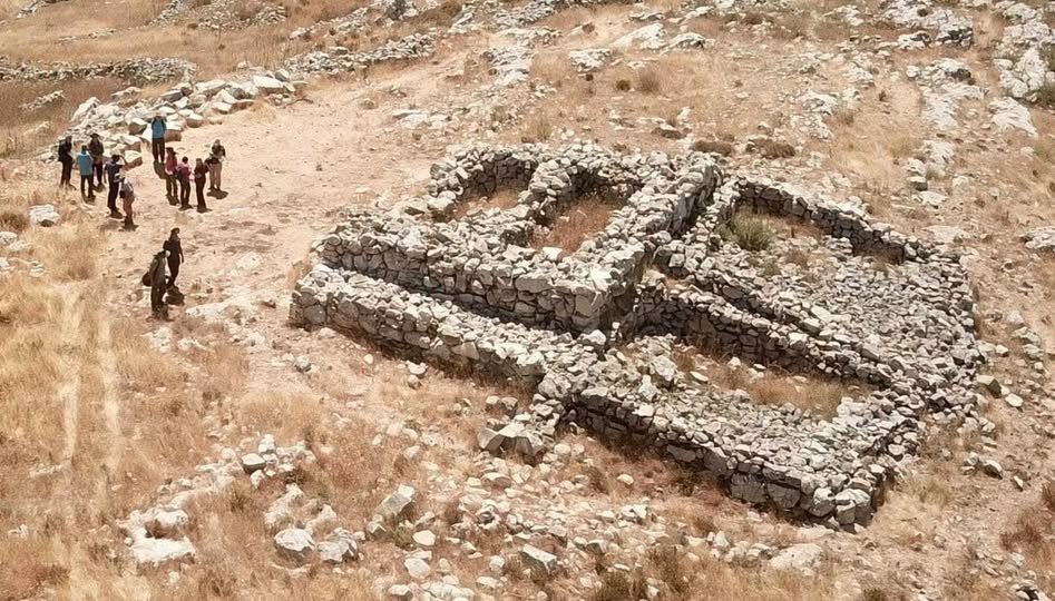 Archaeological excavation of the ancient altar structure on Mount Ebal, Israel