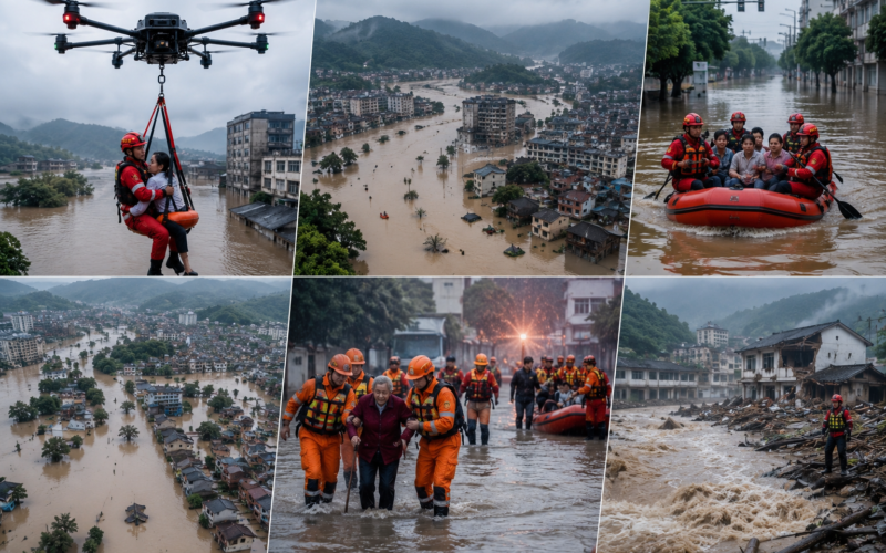 Çində dronlar insanları ölümcül daşqından xilas edir