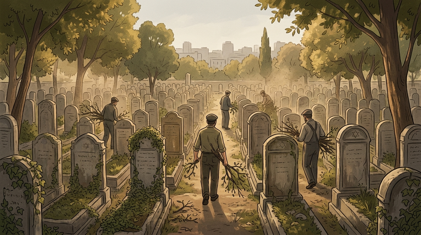 Cleanup work at the Jewish cemetery in Baku.
