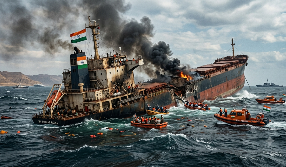 A cargo ship at sea