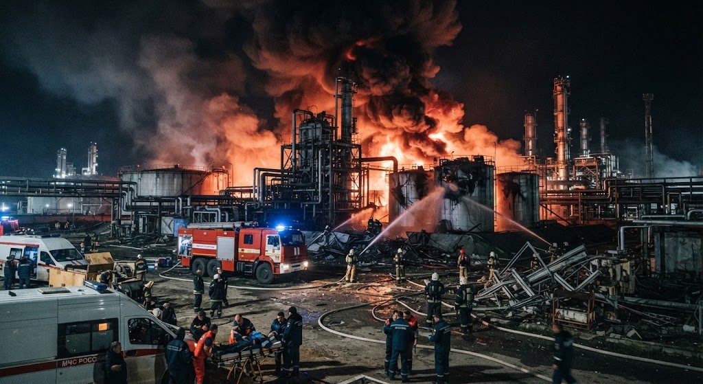 Industrial facility at night