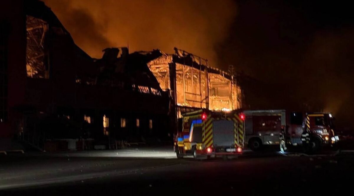 Rescue workers operating at a strike location in Kyiv following a missile and drone attack
