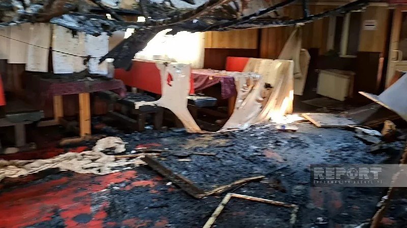 Destroyed restaurant building after a drone attack