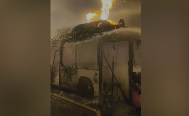 Passenger bus catches fire in Baku