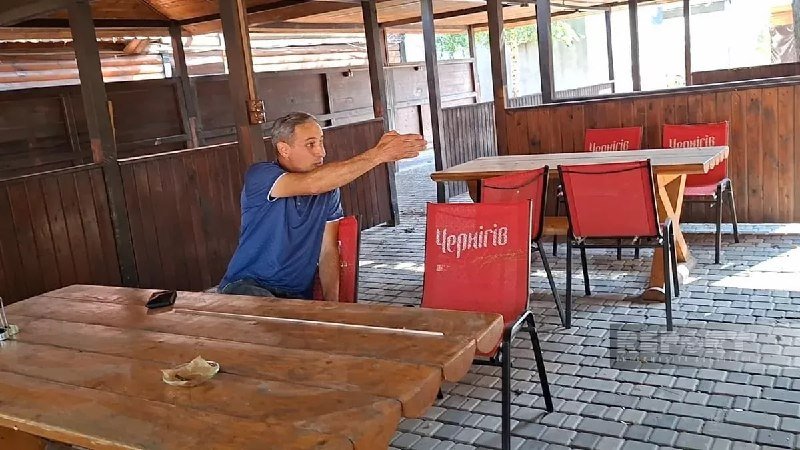 Destroyed restaurant building after a drone attack