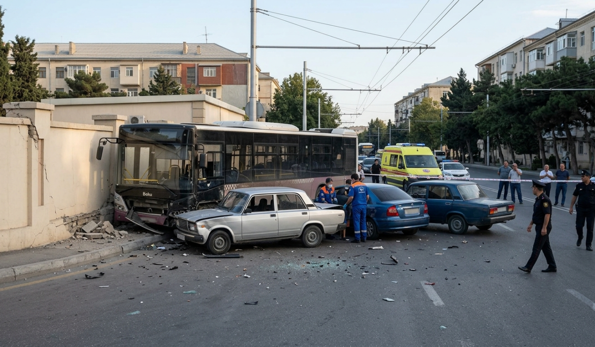 Bakıda avtobus 3 avtomobillə toqquşub: Yaralılar var