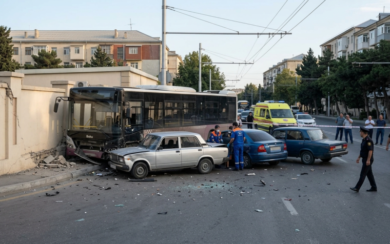 В Баку автобус столкнулся с тремя автомобилями: есть пострадавшие