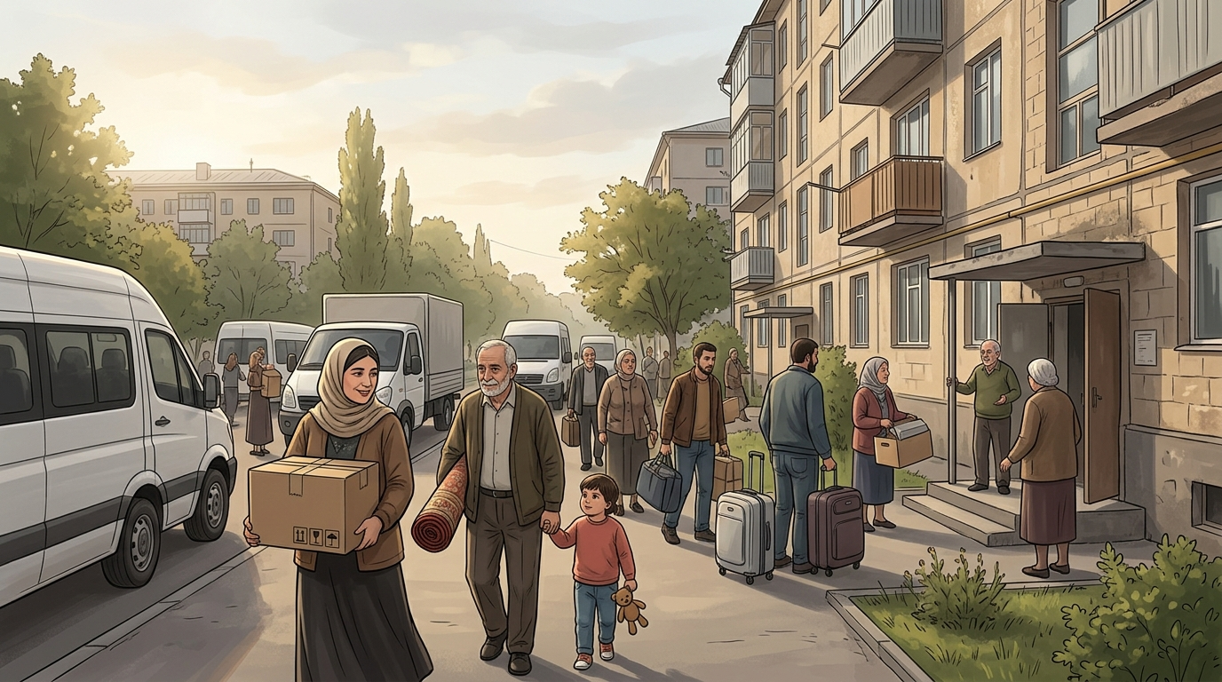 A group of returning residents arriving in Khankendi