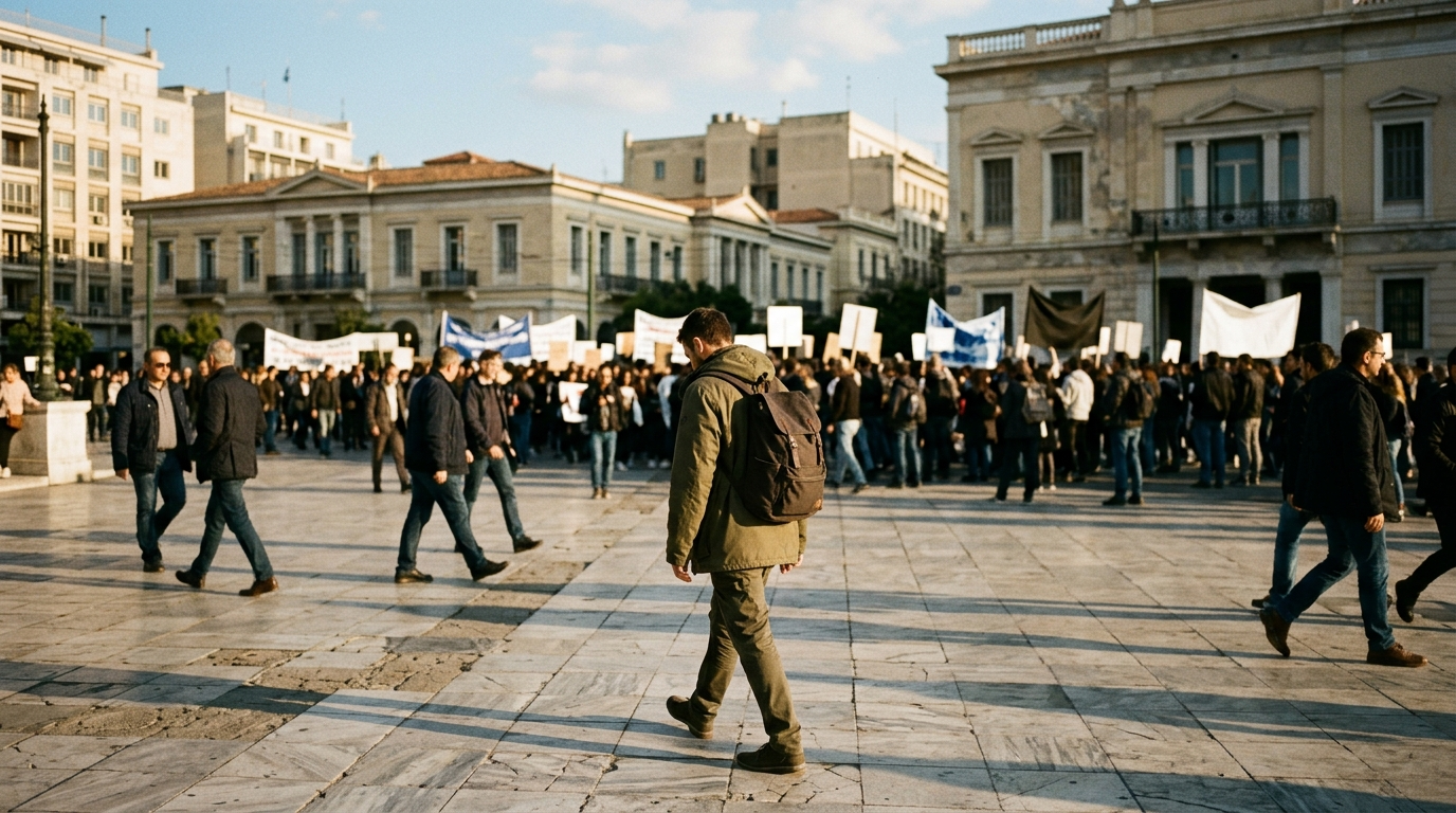 A street in Greece during a demonstration