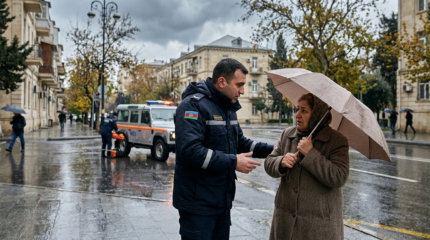 Stormy weather conditions in Azerbaijan with wind and clouds over regional terrain