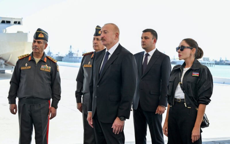President Ilham Aliyev and First Lady Mehriban Aliyeva during their visit to the Naval Forces
