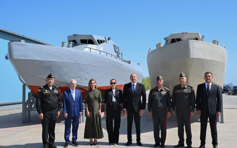 President Ilham Aliyev and First Lady Mehriban Aliyeva during their visit to the Naval Forces