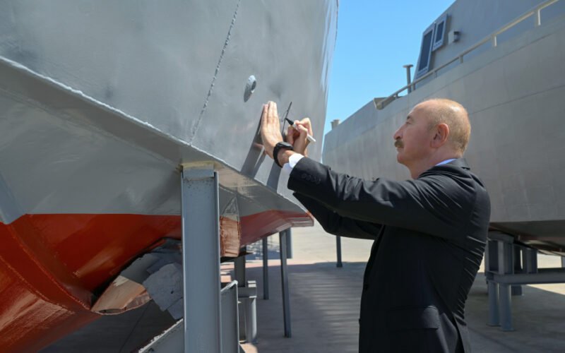 President Ilham Aliyev and First Lady Mehriban Aliyeva during their visit to the Naval Forces