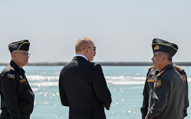 President Ilham Aliyev and First Lady Mehriban Aliyeva during their visit to the Naval Forces
