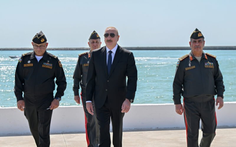 President Ilham Aliyev and First Lady Mehriban Aliyeva during their visit to the Naval Forces