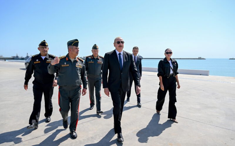 President Ilham Aliyev and First Lady Mehriban Aliyeva during their visit to the Naval Forces