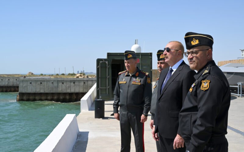 President Ilham Aliyev and First Lady Mehriban Aliyeva during their visit to the Naval Forces