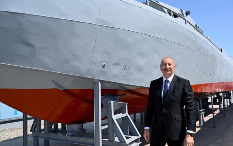 President Ilham Aliyev and First Lady Mehriban Aliyeva during their visit to the Naval Forces