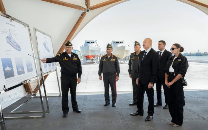 President Ilham Aliyev and First Lady Mehriban Aliyeva during their visit to the Naval Forces
