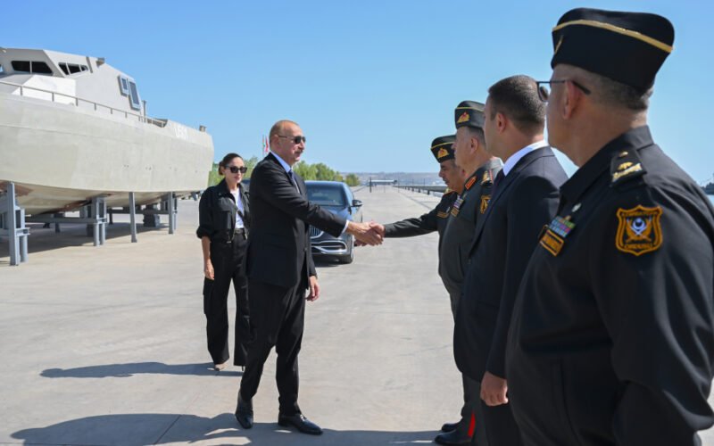 President Ilham Aliyev and First Lady Mehriban Aliyeva during their visit to the Naval Forces