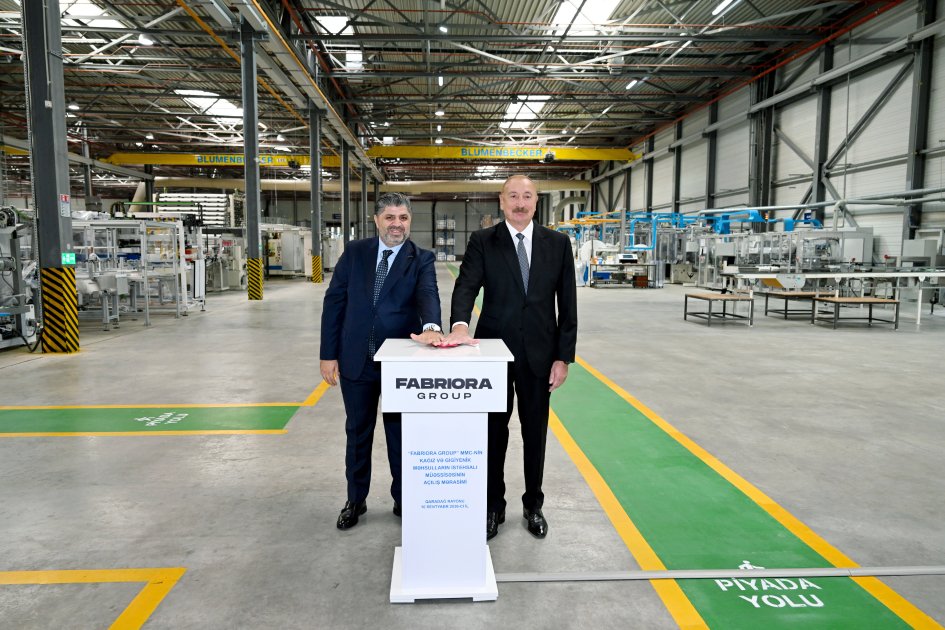 President Ilham Aliyev attending the opening ceremony of the Fabriora Group manufacturing plant in Baku