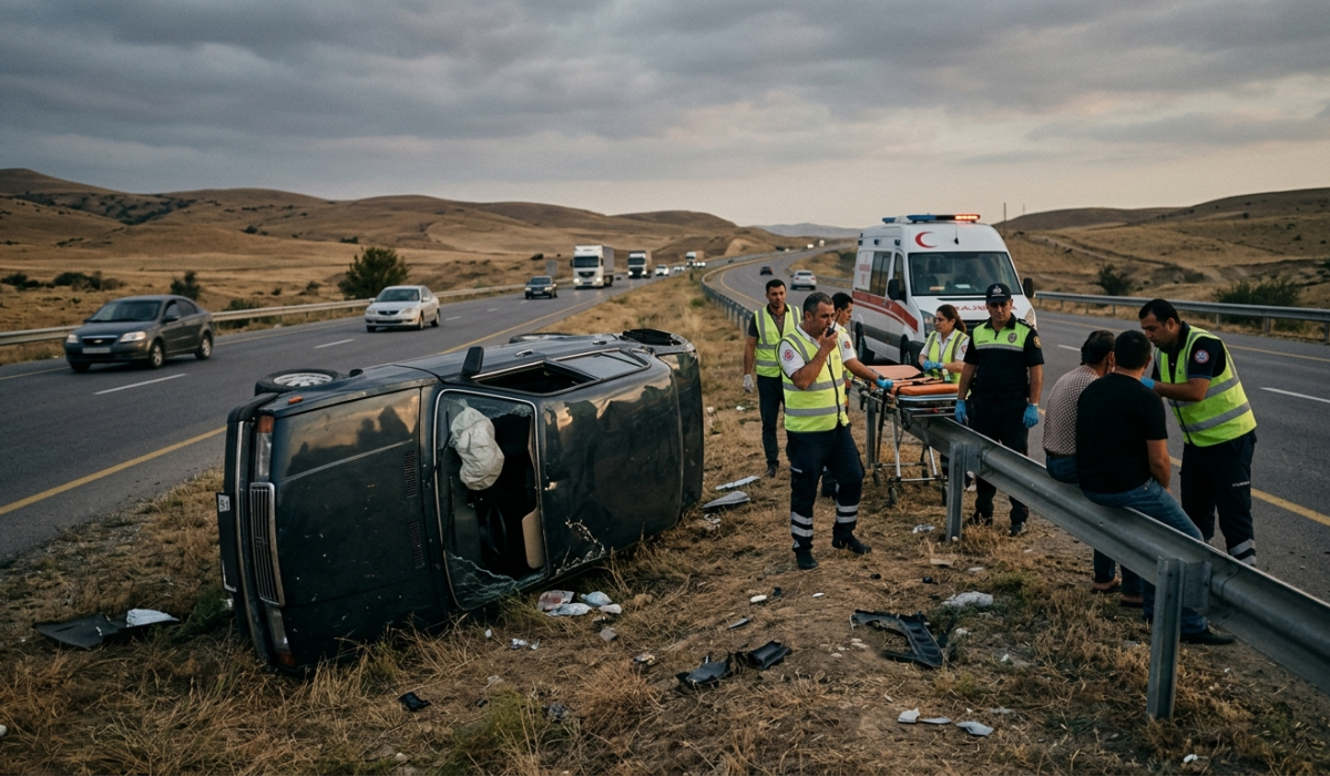 Emergency services and highway scene following a traffic accident