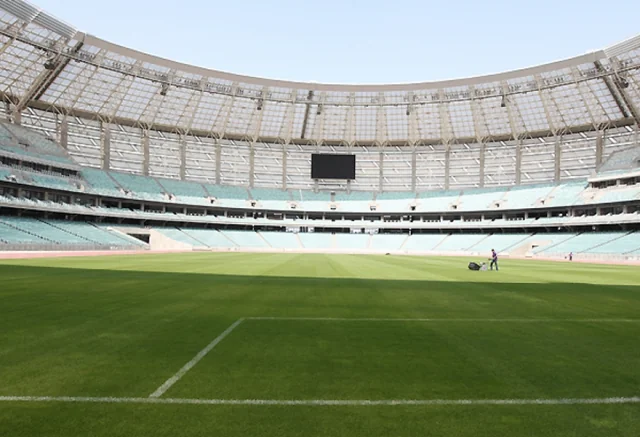 Work on replacing the grass at the Baku Olympic Stadium