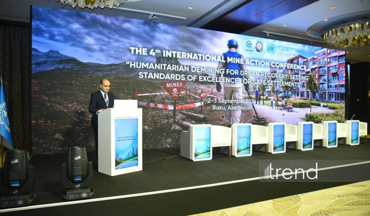 Participants at the international mine action conference in Baku