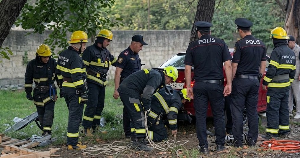 MES employees at the scene of a traffic accident in Gakh district